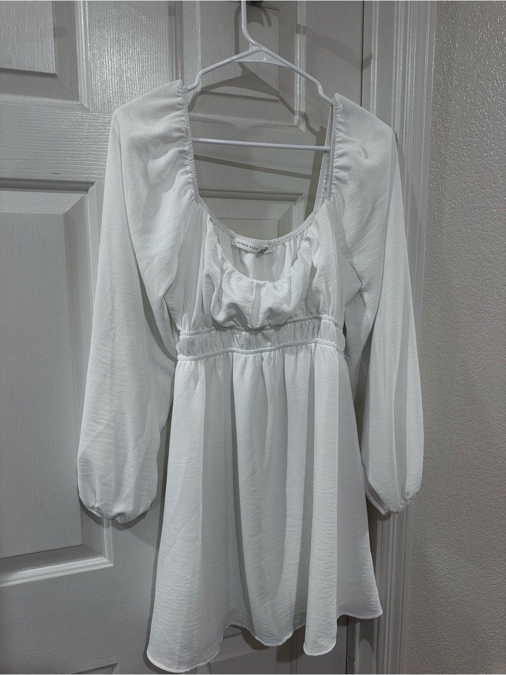 White Long Sleeve Empire Mini Dres